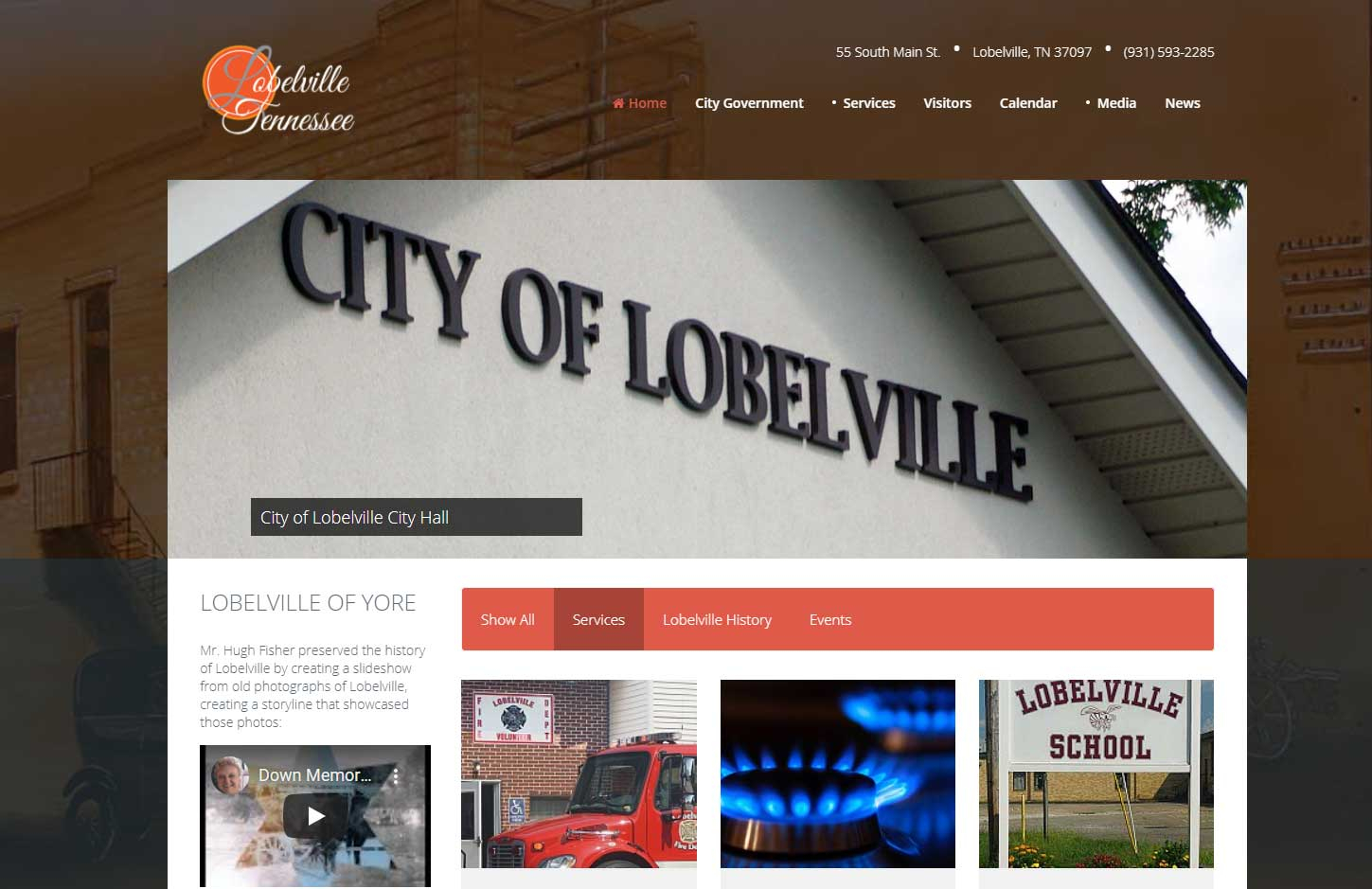 PatVB Web Designs City of Lobelville website homepage